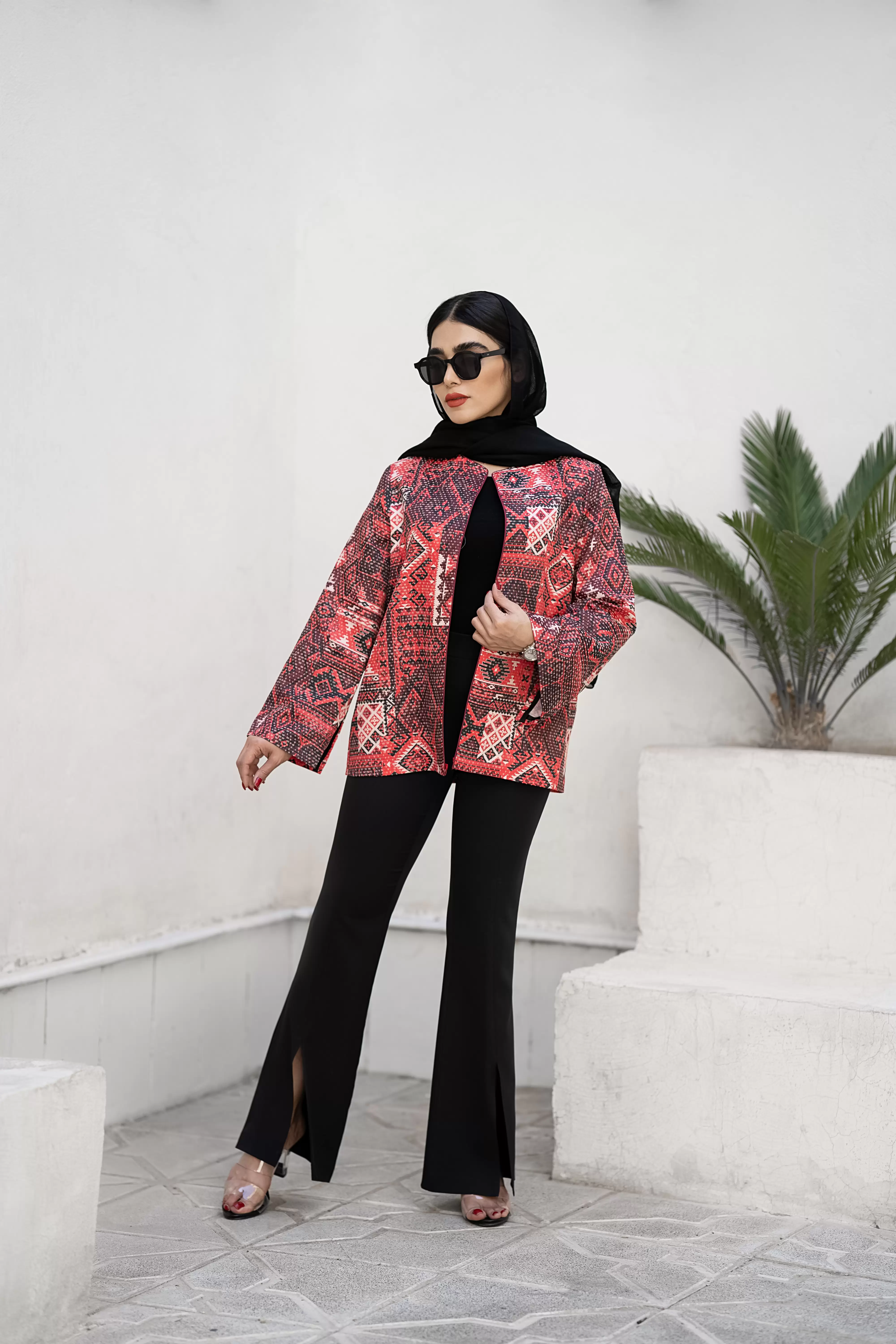 کت ژاکارد کوک دوزی قرمز زنانه