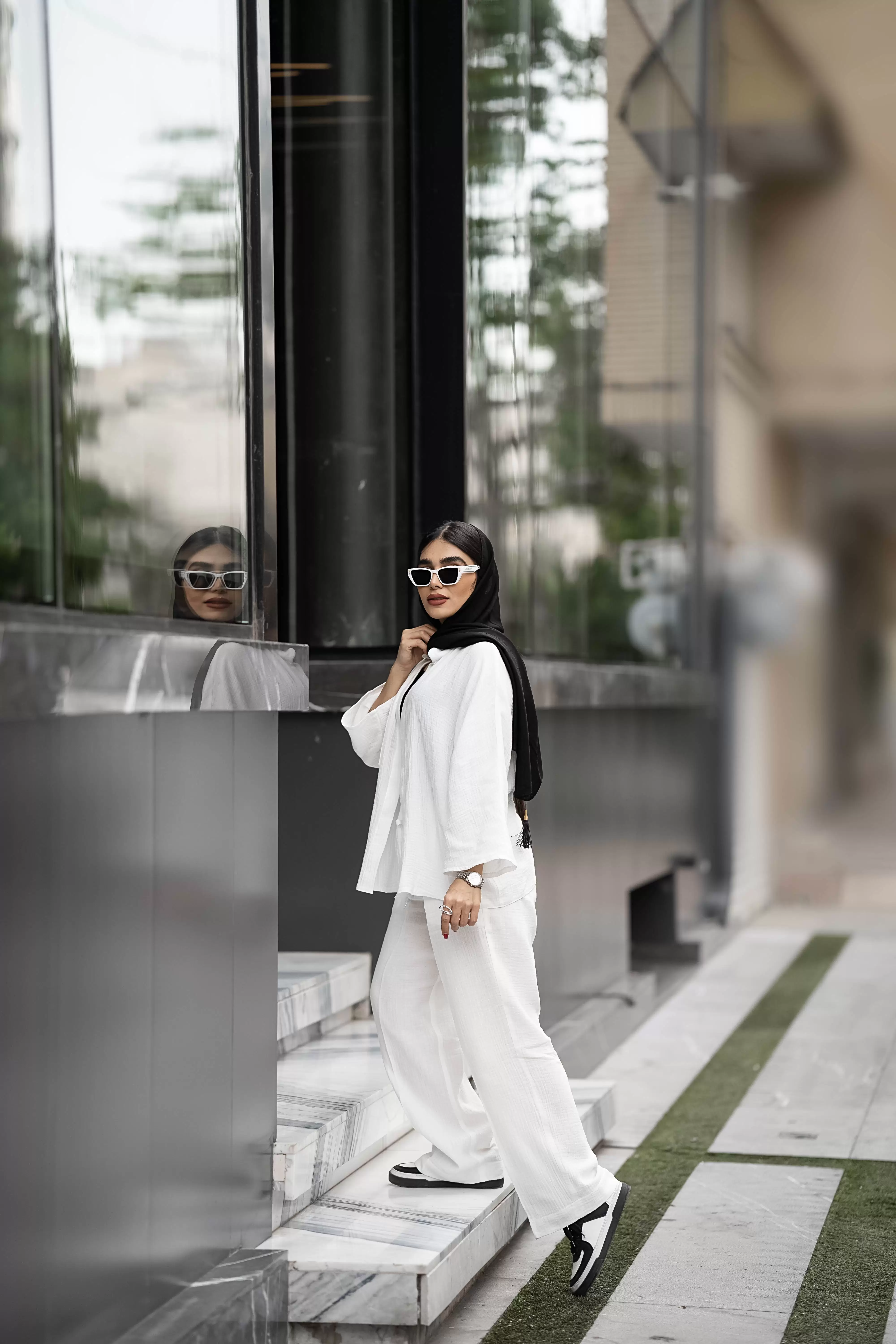 ست شومیز جلو دکمه موسلین دبل فیس با شلوار