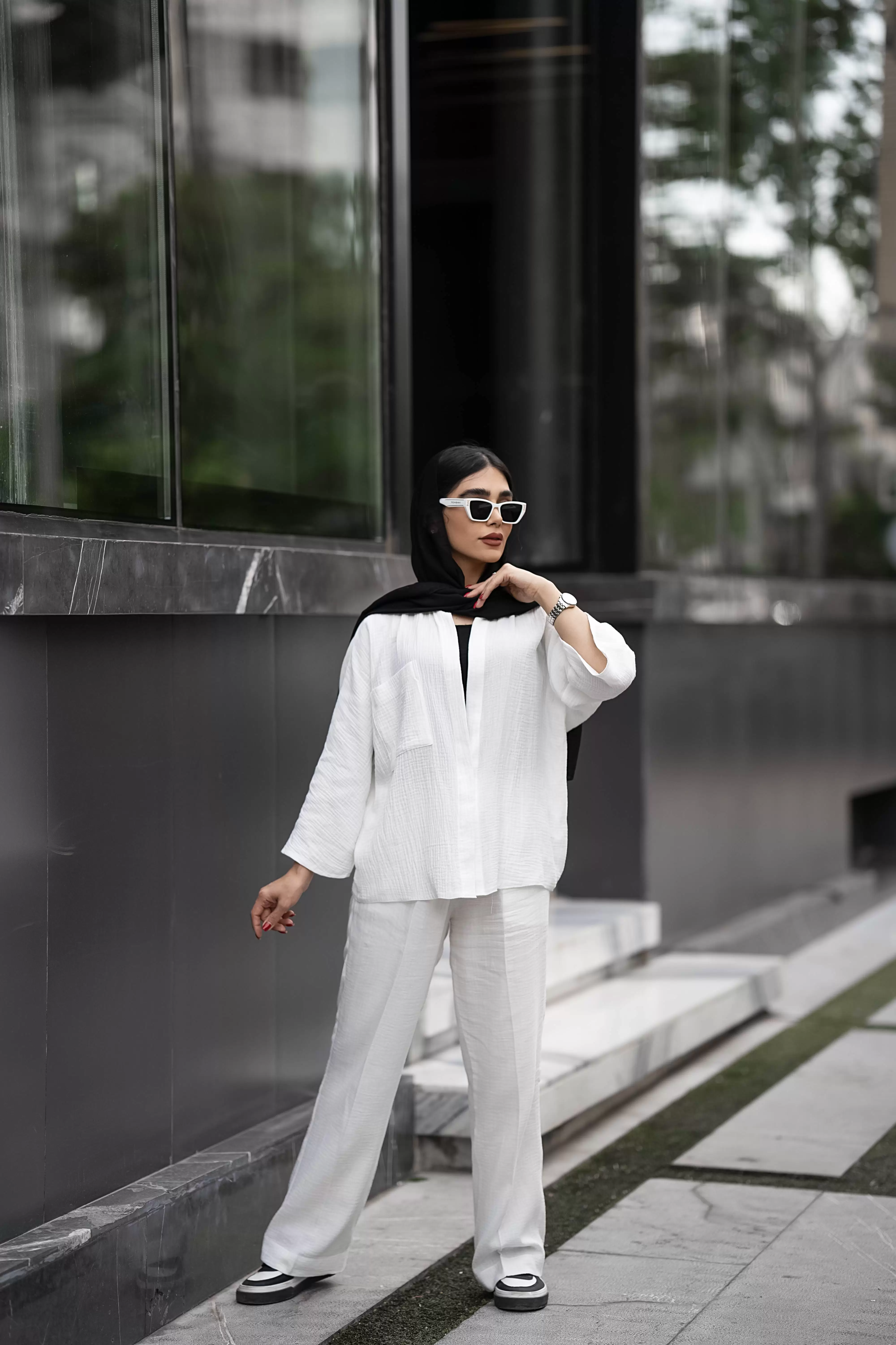 ست شومیز جلو دکمه موسلین دبل فیس با شلوار