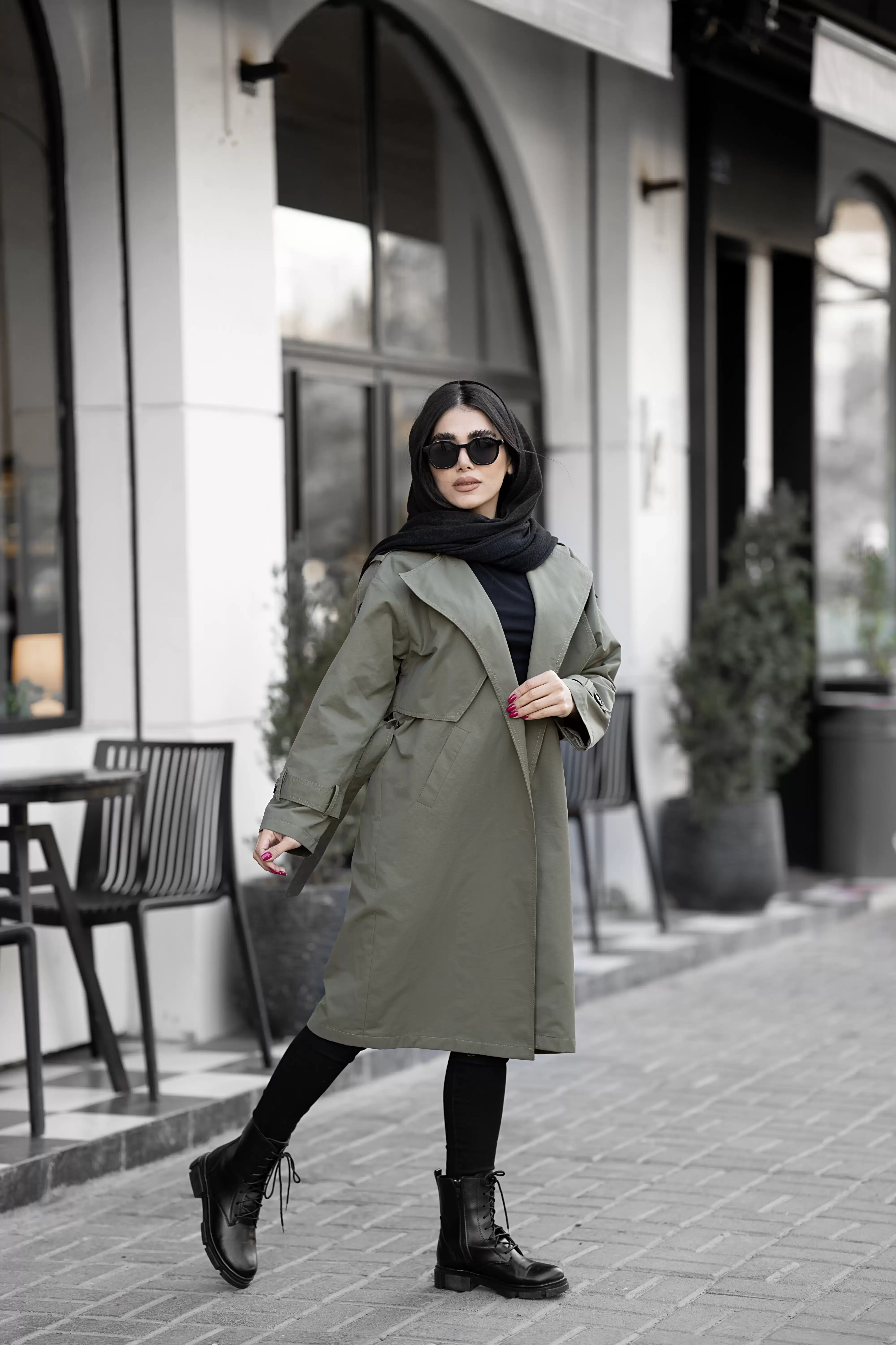 ترنچ کت زنانه نیلای رنگ کرم با پارچه بارونی کتان زارا ضدآب